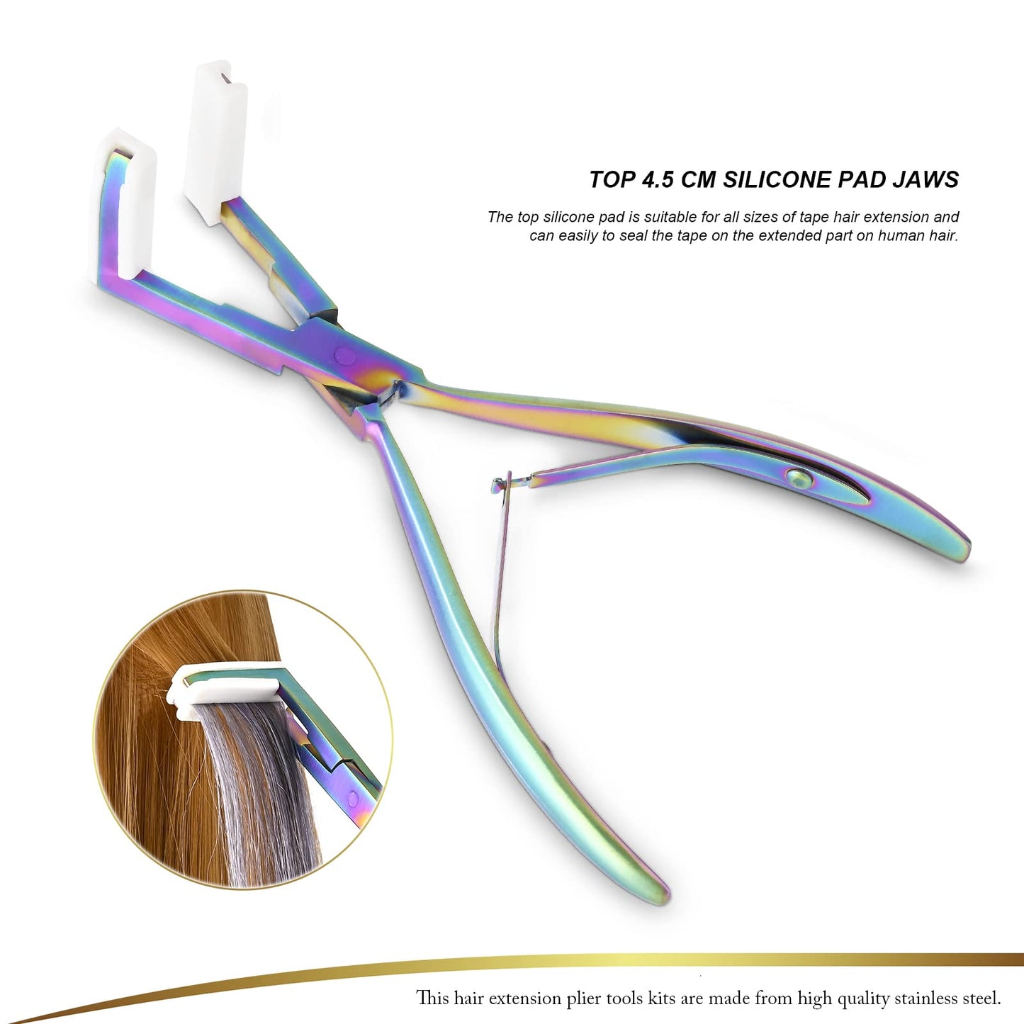 EHDIS Hair Extension Tool Tape in Hair Extensions Plier Stainless Steel Flat Surface Extensions Tape Sealing Clamp Pliers Tool (Multi)