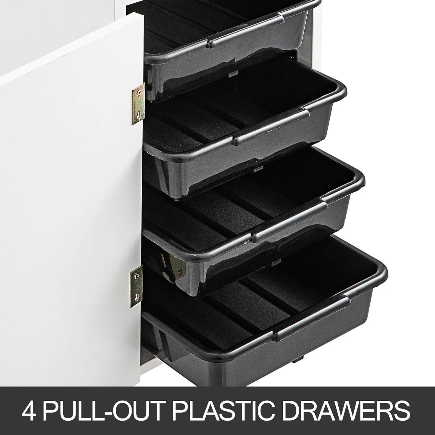 VEVOR Salon SPA Beauty Hairdressing Cart White Storage Trolley with 4 Drawers Rolling Wheels Lockable 2 Keys with Hairdryer Holder Space-Saving Side Tray