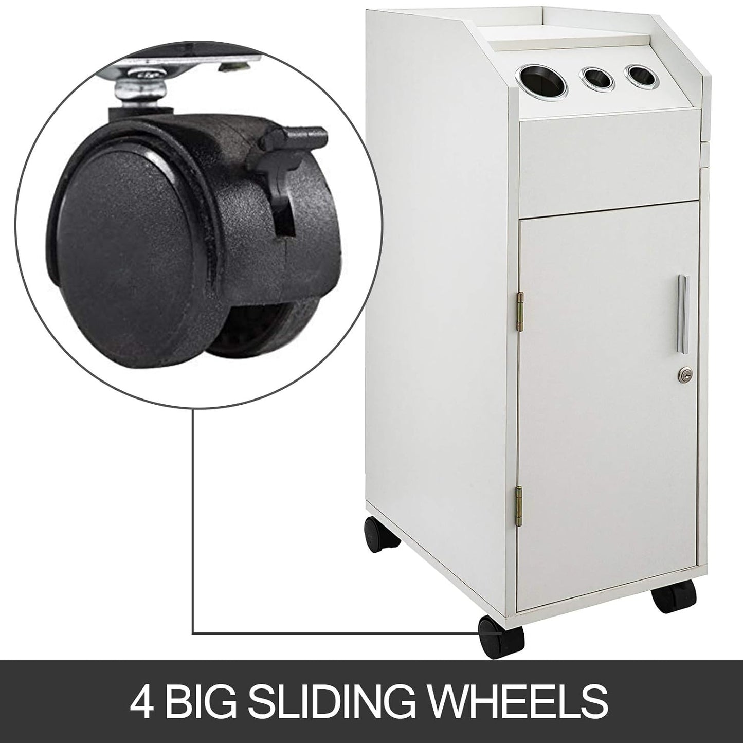 VEVOR Salon SPA Beauty Hairdressing Cart White Storage Trolley with 4 Drawers Rolling Wheels Lockable 2 Keys with Hairdryer Holder Space-Saving Side Tray
