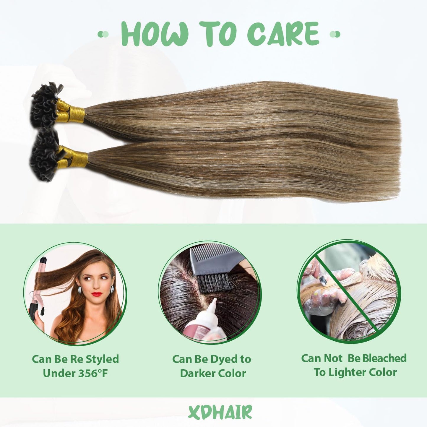 U Tip Hair Extensions Real Human Hair 50 Strands 50g 20inch Balayage Ombre Walnut Brown to Ash Brown and Blonde Pre Bonded Hair Extensions Nail U Tip Hair Extensions #3/8/22 20inch