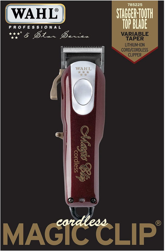 Wahl Professional 5 Star Cordless Lithium Magic Clip Clipper- Stagger tooth blade with crunch blade technology, great for efficient cutting, precision fades, and blendings