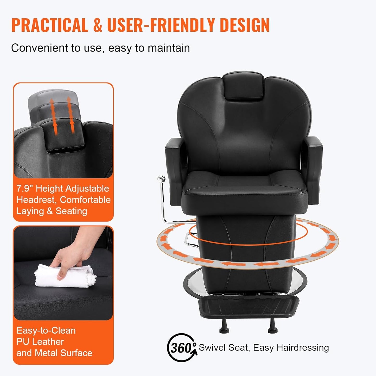 VEVOR Salon Chair, Hydraulic Recliner Barber Chair for Hair Stylist, 360 Degrees Swivel 90°-130° Reclining Salon Chair for Beauty Spa Shampoo, Max Load Weight 330 lbs, Black
