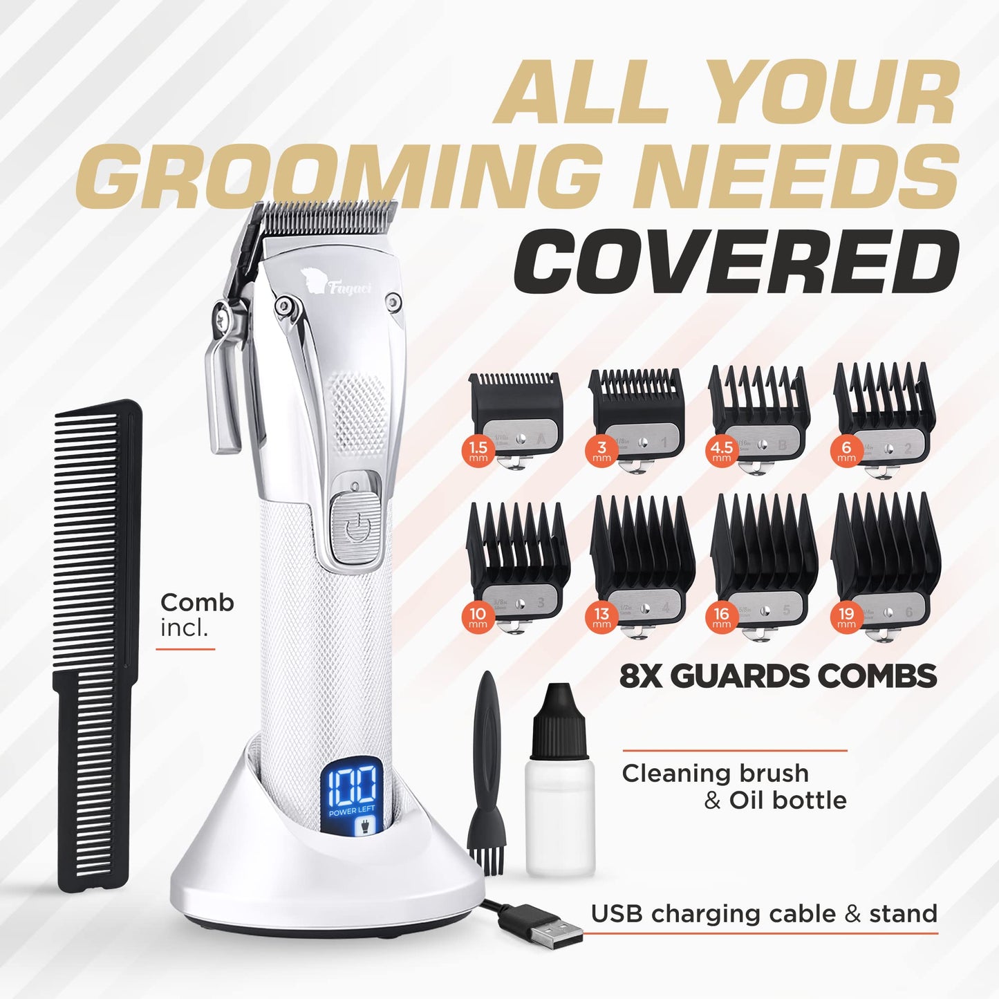 Fagaci Professional Hair Clippers for Barbers with Precise Cutting, Turbo Power Cordless Hair Clippers for Men Professional, Clippers for Hair Cutting, Maquina de Cortar Cabello, Men Hair Clippers Kit