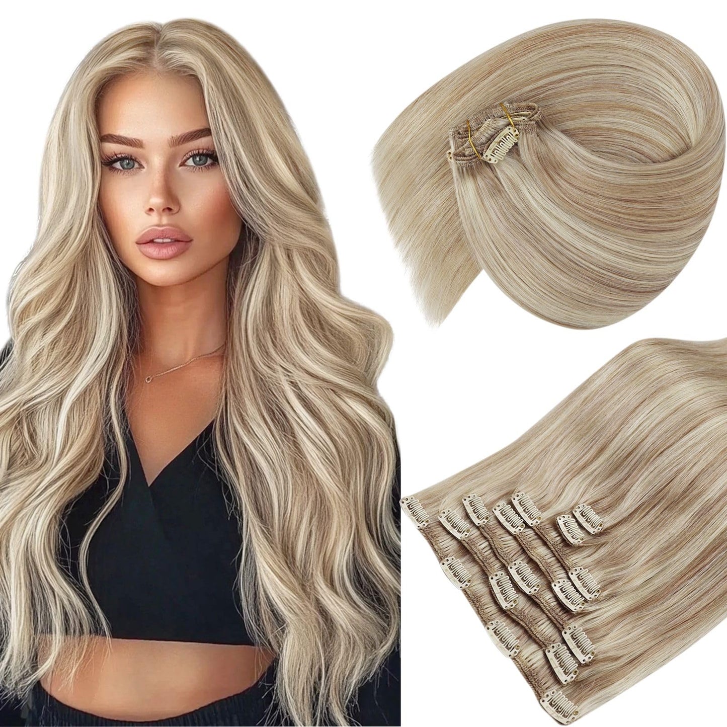 Remy Flat Tip Hair Extensions Human Hair Keratin Fusion Hair Extensions Real Human Hair Extensions for Women 50G/50S Warm Ash Blonde Highlight Bleach Blonde 16inch