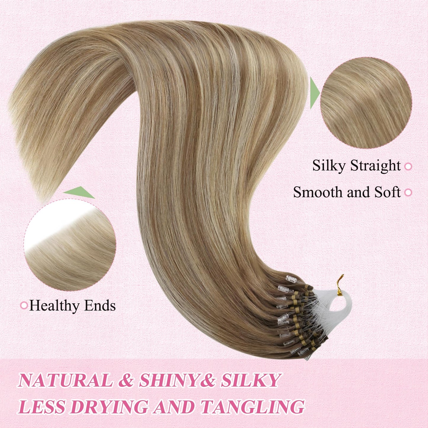 REMY premium Micro Link Hair Extensions Highlight Micro Loop Hair Extensions Real Human Hair Light Brown Highlights Blonde Micro Extensions Real Human Hair Add Hair Volume 18 Inch 50s/50g