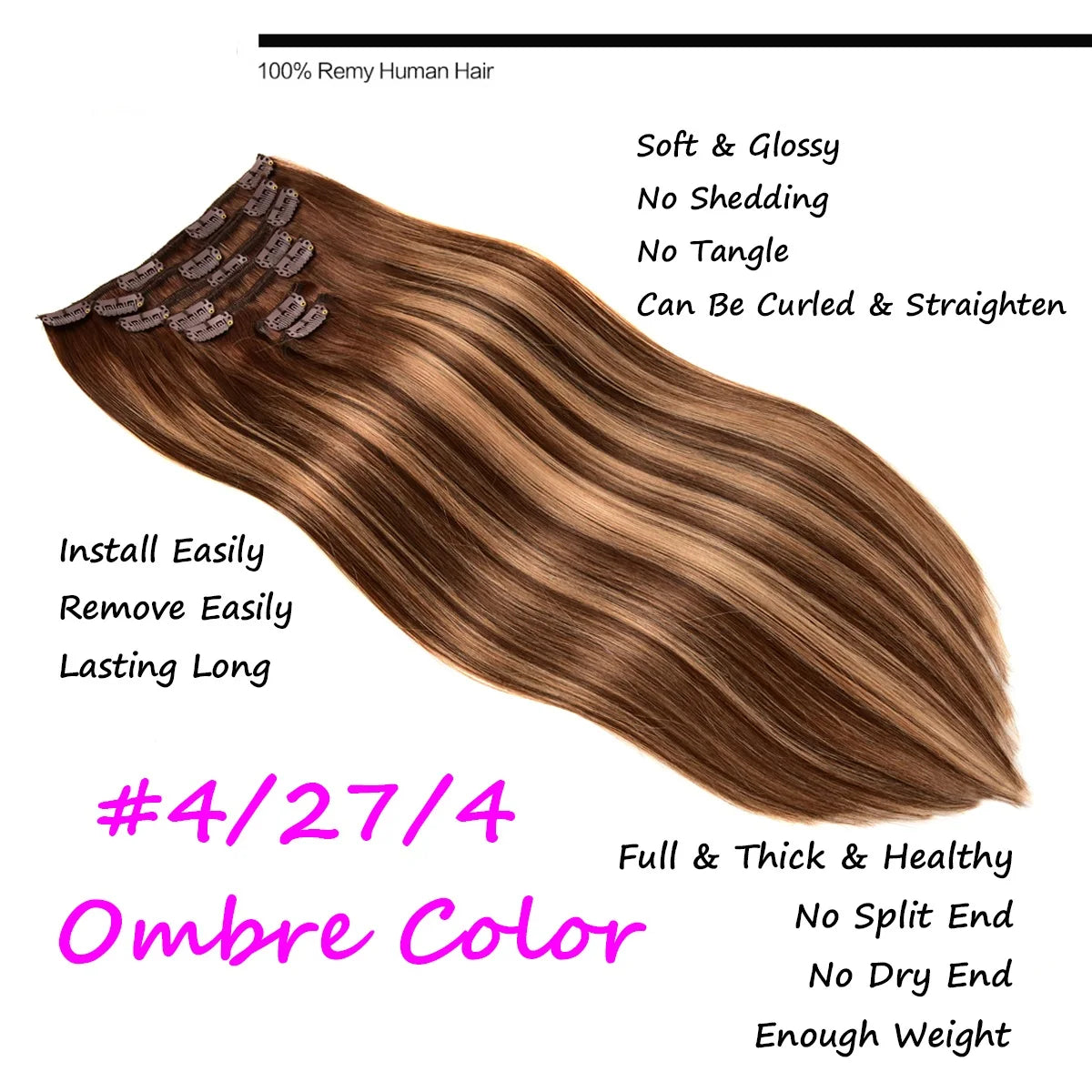Real Human Clip in Hair Extensions Ormbre Human Hair Balayage Chocolate Brown to Caramel Blonde  Clip Ins hair Extensions